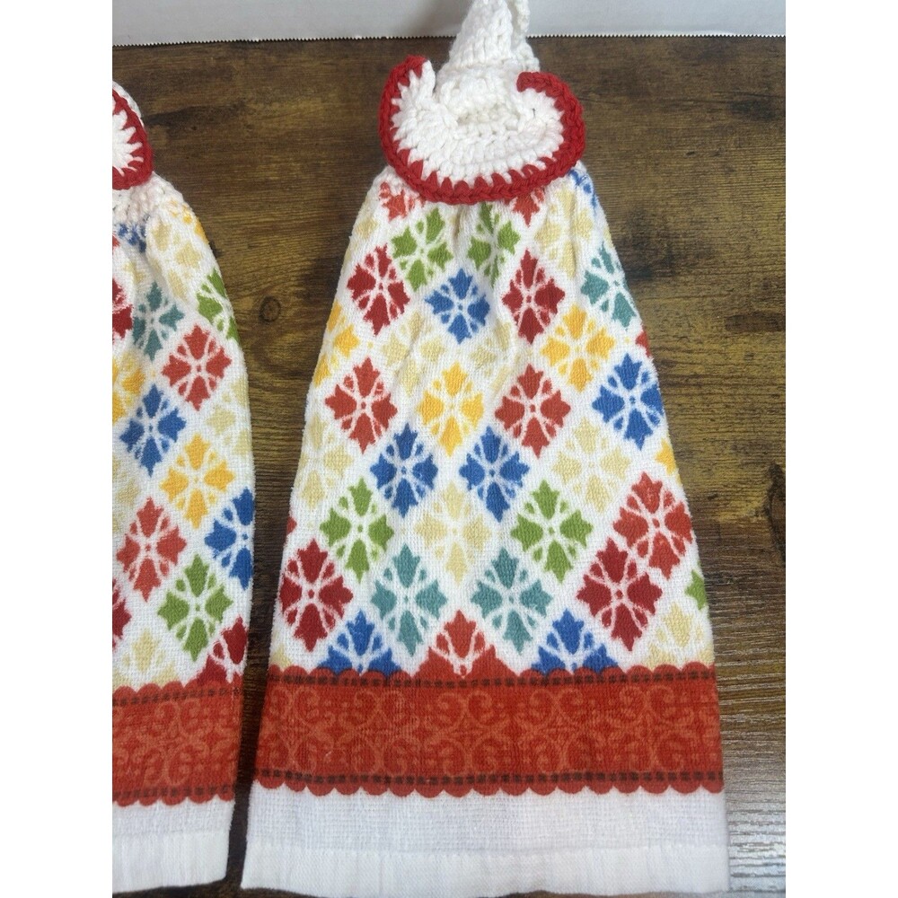 Set 2 Crochet Top Hanging Kitchen Towels Colorful Nordic Farmhouse Decor - Picture 4 of 11